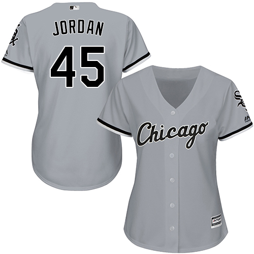 White Sox #45 Michael Jordan Grey Road Women's Stitched MLB Jersey - Click Image to Close